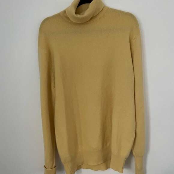 Vintage mens 100% cashmere turtleneck yellow sweater made in Scotland john laing - Picture 6 of 7